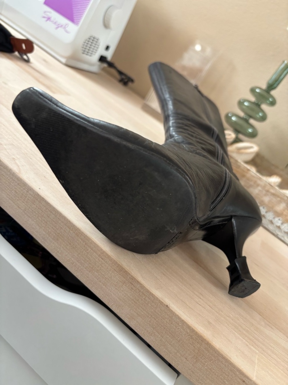 Prada Black Seta Calf Leather Knee High Boots Kitten Heel EU 36 US 6 Pointed Toe - Picture 10 of 16